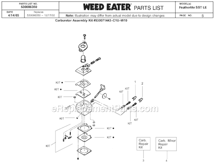 Page A Diagram and Parts List for SST Featherlite  LE Type 3 Weed Eater Trimmer